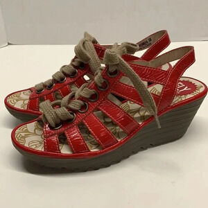 Fly London Yito Wedges Wedged Heels Shoes Patent Leather Shiny Red Size 38 US 8